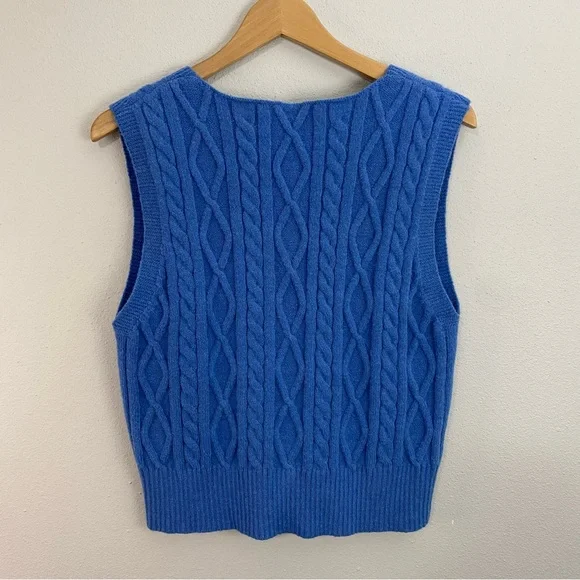 Blue V-Neck Cable Knit Sweater Vest - Picture 2 of 5